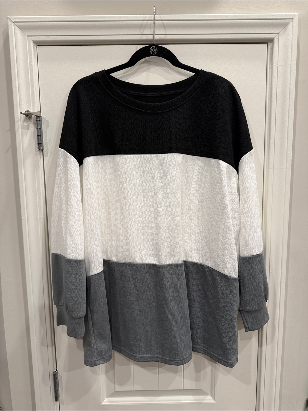 SHEIN Black White Gray Colorblock Long Sleeve Top